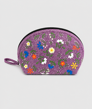 花柄刺繍入りポーチ〈ラベンダー〉