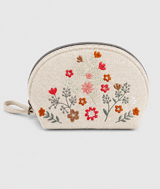 花柄刺繍入りポーチ〈ナチュラルベージュ〉