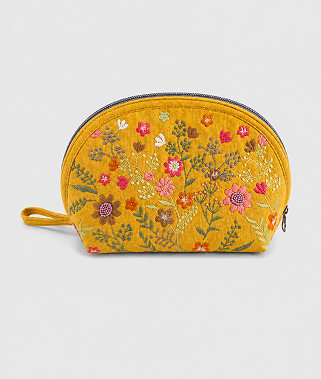 花柄刺繍入りポーチ〈マスタードイエロー〉